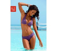 Triangel-Bikini LASCANA, Damen, Gr. 38, Cup A, lila, Polyamid, unifarben, Bikini-Sets Triangel-Bikini, im Nacken zu binden, wattierte Cups, mit eingearbeiteten Kissen (727062-38) lila