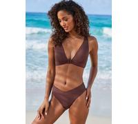 Triangel-Bikini LASCANA, Damen, Gr. 40, Cup A/B, braun, Recycling-Polyamid, unifarben, Bikini-Sets Triangel-Bikini, mit Zierdetail im Ausschnitt (35581436-40) braun