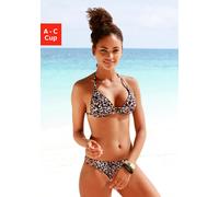 Triangel-Bikini LASCANA Gr. 40, Cup A, braun (braun, bedruckt) Damen Bikini-Sets Ocean Blue mit Leo-Print und Push-Up-Effekt (82979104-40)