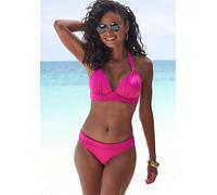Triangel-Bikini LASCANA "Toni", Damen, Gr. 34, Cup B, pink (fuchsia), Microfaser, Recycling-Polyamid, unifarben, Bikini-Sets Triangel-Bikini, mit goldfarbenen Accessoires (58808416-34) fuchsia