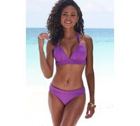 Triangel-Bikini LASCANA "Toni", Damen, Gr. 36, Cup B, lila, Microfaser, Recycling-Polyamid, unifarben, Bikini-Sets Triangel-Bikini, mit goldfarbenen Accessoires (34495654-36) lila