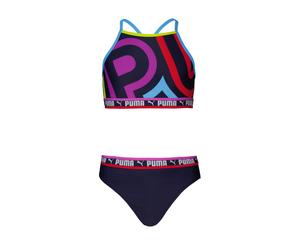 Triangel-Bikini PUMA "PUMA SWIM GIRLS PLACED PRINT BIKINI SET", Mädchen, Gr. 140, N-Gr, multi colour, Obermaterial: 82% Polyester, 18% Elasthan, Bikini-Sets Triangel-Bikini (51203152-140) multi colour