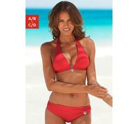 Triangel-Bikini S.OLIVER "Tonia", Damen, Gr. 34, Cup C/D, rot, Microfaser, Polyamid, unifarben, Bikini-Sets Triangel-Bikini, mit herausnehmbaren Cups, im Nacken zu binden, im Rücken zu schließen (5513