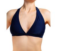 Triangel-Bikini-Top AQUARTI "Bikini Oberteil Damen Bikini Top Oberteil Triangel Neckholder Push Up Padded Zum Binden", Damen, Gr. 38, N-Gr, blau (design 041, zum binden, dunkelblau), Obermaterial: 80%