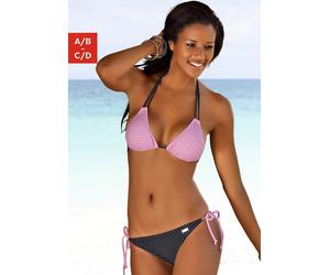 Triangel-Bikini-Top BUFFALO "Florida", Damen, Gr. 34, Cup C/D, rosa (rosa, schwarz), Polyamid, gepunktet, kariert, kontrastfarbene Details, Bikini-Oberteile, mit kleinen Karos und Punkten, mit Doppelt