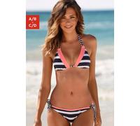 Triangel-Bikini-Top KANGAROOS "Anita", Damen, Gr. 34, Cup A/B, blau (marine, weiß), Microfaser, Polyamid, gestreift, kontrastfarbene Details, Bikini-Oberteile, regulierbares Top, mit herausnehmbaren C