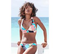 Triangel-Bikini-Top LASCANA ACTIVE "Layne", Damen, Gr. 32, Cup A/B, bunt (türkis, gelb, bedruckt), Recycling-Polyamid, bedruckt, kontrastfarbene Details, Bikini-Oberteile, mit Racerback (10355444-32) 