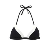 Triangel-Bikini-Top LASCANA "Chic", Damen, Gr. 36, Cup C/D, schwarz, creme, Recycling-Polyamid, Strukturmuster, kontrastfarbene Details, Bikini-Oberteile, aus eleganter Strukturware (37998806-36) schw