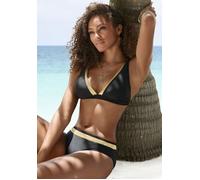 Triangel-Bikini-Top LASCANA "Elodie", Damen, Gr. 32, Cup A/B, gold (schwarz, goldfarben), Recycling-Polyamid, unifarben mit Farbeinsatz, Bikini-Oberteile, mit trendigem Materialeinsatz (13391418-32) s