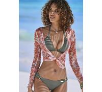 Triangel-Bikini-Top LASCANA "Italy", Damen, Gr. 34, Cup A/B, grün (oliv), Microfaser, Microfaser, Polyamid, unifarben, Bikini-Oberteile, mit Zierringen (59486967-34) oliv