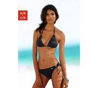 Triangel-Bikini-Top LASCANA "Italy", Damen, Gr. 42, Cup C/D, schwarz, Microfaser, Microfaser, Polyamid, unifarben, Bikini-Oberteile, mit Zierringen (392888-42) schwarz