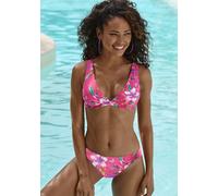 Triangel-Bikini-Top LASCANA "Malia", Damen, Gr. 40, Cup C/D, rot (rot bedruckt), Microfaser, Microfaser, Polyamid, bedruckt, floral, Bikini-Oberteile, mit tropischem Print (34430234-40) rot bedruckt
