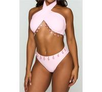 Triangel-Bikini-Top MODA MINX "Hera", Damen, Gr. S, pink, 82% Polyamid, 18% Elasthan, unifarben, Bikini-Oberteile, mit tollen Schmuck-Elementen (48299647-S) pink