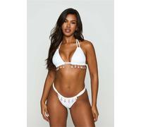 Triangel-Bikini-Top MODA MINX "Selene Droplet Double Strap Triangle Top", Damen, Gr. M, weiß, 82% Polyamid, 18% Elasthan, unifarben, Bikini-Oberteile, mit edlen Schmuckelementen (12104267-M) weiß