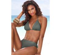 Triangel-Bikini-Top S.OLIVER "Aiko", Damen, Gr. 38, Cup A/B, grün (oliv), Microfaser, Microfaser, Polyamid, unifarben, Bikini-Oberteile, mit Häkeloptik (69810410-38) oliv
