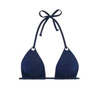 Triangel-Bikini-Top S.OLIVER "Beverly", Damen, Gr. 36, Cup A/B, blau (marine), Recycling-Polyamid, unifarben, Bikini-Oberteile, mit kontrastfarbigen Zierringen (56676939-36) marine