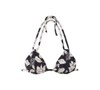 Triangel-Bikini-Top S.OLIVER "Lady", Damen, Gr. 42, Cup C/D, beige (schwarz, creme), Microfaser, Recycling-Polyamid, geblümt, Bikini-Oberteile, mit floralem Design (58775129-42) schwarz, creme