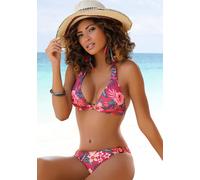Triangel-Bikini-Top S.OLIVER "Marika" Gr. 34, Cup C/D, rot (rostrot, bedruckt), Damen, Microfaser, Polyamid, bedruckt, floral, Bikini-Oberteile, mit Zierring (84224059-34) rostrot, bedruckt