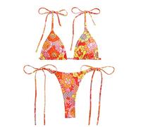 Triangel Damen Set Push Up - Spaghetti Träger Bikini Damen Zweiteilig Badeanzug Sexy Bandage G-String Bikinislip Bademode Brazilian Strandmode Schwimmanzug Badeanzüge Bikini-Sets für Damen