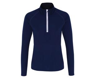 TriDri® Damen-Langarmshirt mit 1/4 Reißverschluss - Dunkelblau / weiß | L