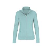Sweatjacke TRIGEMA "TRIGEMA Jacke veredelt mit Kristallsteinen", Damen, Gr. XL, blau (gletscher), 95% Baumwolle, 5% Elasthan, Sweatjacken (36403106-XL) gletscher