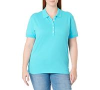 Poloshirt TRIGEMA "TRIGEMA Poloshirt mit Kristallsteinen", Damen, Gr. S, blau (azur), 94% Baumwolle, 6% Elasthan, Basic, Shirts (47775461-S) azur