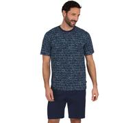 Schlafanzug TRIGEMA "TRIGEMA Kurzer Schlafanzug mit Smiley-Motiv", Herren, Gr. S, blau (navy), Single Jersey, 100% Baumwolle, Rundhals, Homewear-Sets Schlafanzug (28589242-S) navy