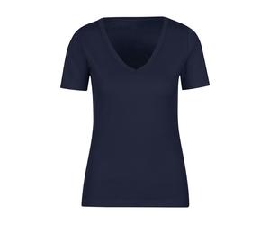 TRIGEMA Slim Fit T-Shirt V-Ausschnitt dunkelblau, Einfarbig