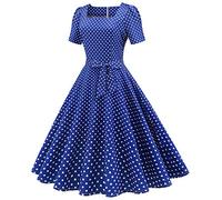 TRIGLICOLEUM 1950er Rockabilly Petticoat Kleid Damen Mittelalter Ballkleid Swingkleid Cocktailkleid Tunikakleid mit Schleifenknoten Langärmliges Abendkleid V-Ausschnitt Partykleid, Z2-blau, L