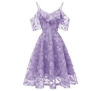 TRIGLICOLEUM 1950er Rockabilly Petticoat Kleid Damen Mittelalter Ballkleid Swingkleid Cocktailkleid Tunikakleid mit Schleifenknoten Langärmliges Abendkleid V-Ausschnitt Partykleid, Y2-violett, M