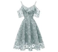 TRIGLICOLEUM 1950er Rockabilly Petticoat Kleid Damen Mittelalter Ballkleid Swingkleid Tunikakleid mit Schleifenknoten Langärmliges Abendkleid mit V-Ausschnitt Tupfendruck Partykleid, Y2-hellblau, M