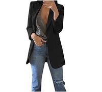 TRIGLICOLEUM Blazer Damen Elegant Business Langarm Anzug Großen Größen Einfarbige Übergangsjacke Ohne Verschluss Cardigan Herbst Winter Jacke Anzugjacke Für Büro Sportlicher Longblazer, Schwarz, L