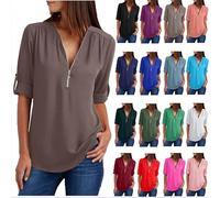 TRIGLICOLEUM Damen Bluse mit Einfarbig Langarmshirt Chiffon Longbluse Große Größen Shirts Tunika Tops Slim Fit T-Shirt Hemdbluse Oberteile Blusenshirt Hemden, 4XL, #02 Armeegrün