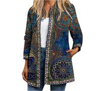 TRIGLICOLEUM Damen Strickjacke Ethnischer Vintage Druck Cardigan Open Front Strickmantel Langarm Herbst Winter Übergangsjacke Lockere Langarmshirt Casual Bequeme Herbstjacke Jacke Frauen