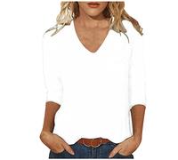 TRIGLICOLEUM Die Discounter Top Damen Slim Fit Einfarbig Oberteile 3/4 Arm Bluse 2024 Tshirt Sommer Tops Basic Shirt Tunika V-Ausschnitt Pullover Bequeme Longtops T-Shirt Beachwear Blusen Geschenk