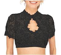 TRIGLICOLEUM Dirndl Damen Oktoberfest Spitze Dirndlbluse Hochgeschlossen Einfarbig Trachtenbluse Bavarian Kostüm Weiß Karneval V-Ausschnitt Kurzarm Traditionelle Bekleidung, #02 Schwarz, 5XL