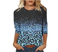 TRIGLICOLEUM Discounter 3/4 Arm Tshirt Damen Shirt Mode Leopard Druck Oberteile Bluse Sommer Basic T-Shirts Tunika Tops Rundhals Pullover T-Shirt Slim Fit Damenblusen T Shirts Longbluse Blusen &
