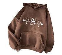 TRIGLICOLEUM Kapuzenpullover Damen Lässig Hoodie mit Hundepfoten Druck Gefüttert Pullover Winter Warme Sweatshirt mit Kapuze Casual Langarmshirt Hoody Oberteile Langarm Kapuzenpulli Streetwear 3XL
