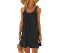 TRIGLICOLEUM Kurz Sommerkleid Damen Urlaub Mini Strandkleid Sexy Ärmellos Trägerkleid Rundhals Kleider Blumendruck Skaterkleid Freizeitkleid Beachwear für Frauen, XXL, #01 Schwarz