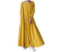 TRIGLICOLEUM Langes Kleid Damen Vintage Einfarbige Winterkleid Lose Baggy Kaftan Langarm V-Ausschnitt Pullover-Kleid Warme Baumwolle Maxikleid Freizeitkleid Tägliches Urlaubskleid Große Größen 5XL