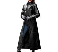 TRIGLICOLEUM Ledermantel Damen Einfarbige Windjacke aus Kunstleder Winterjacke mit Langem Turnkragen Lässiger Langarm Leder Cardigan Gothic Übergangsjacke Warmer Oberbekleidung