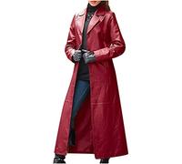 TRIGLICOLEUM Ledermantel Damen Einfarbige Windjacke aus Kunstleder Winterjacke mit Langem Turnkragen Lässiger Langarm Leder Cardigan Gothic Übergangsjacke Warmer Oberbekleidung