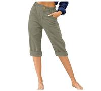 TRIGLICOLEUM Leichte Sommerhose Damen Sommerhose Damen Leicht Leinenhose Sommer 3/4 Hose Hohe Taille Strandhose Straight Stoffhose Baumwolle Leinen Pants Casual Caprihose Atmungsaktiv Hosen