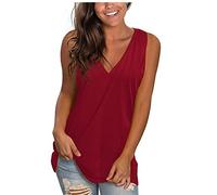 TRIGLICOLEUM Oberteile Damen Tshirt Mode Bluse Tops V-Ausschnitt Kurzarm T-Shirt Locker Longbluse Tunika Shirts Ärmellos Tanktop Blusen & Tuniken für Longtops mit Jeanshose, #06 Wein, 3XL