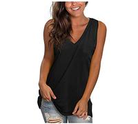 TRIGLICOLEUM Oberteile Damen Tshirt Mode Bluse Tops V-Ausschnitt Kurzarm T-Shirt Locker Longbluse Tunika Shirts Ärmellos Tanktop Blusen & Tuniken für Longtops mit Jeanshose, #06 Schwarz, XL
