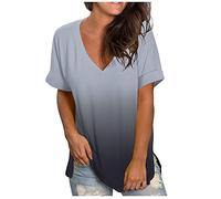 TRIGLICOLEUM Oberteile Damen Tshirt Mode Einfarbig Bluse Tops V-Ausschnitt Kurzarm T-Shirt Locker Longbluse Tunika Shirts Große Größen Ärmellos Tanktop Blusen & Tuniken mit Jeanshose, #05 Grau, 5XL
