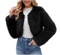 TRIGLICOLEUM Pelzmantel Damen Modische Einfarbig Kurz Kunstpelze Jacke Kunstfell Mantel Kuschelig Fellmantel Dicke Warme Winterjacke Winter Pelzjacke Langarm Wintermantel Felljacke Übergangsjacke