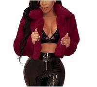 TRIGLICOLEUM Pelzmantel Damen Modische Einfarbig Kurz Kunstpelze Jacke Kunstfell Mantel Kuschelig Fellmantel Dicke Warme Winterjacke Winter Pelzjacke Langarm Wintermantel Felljacke Übergangsjacke