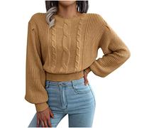 TRIGLICOLEUM Pullover Damen Eleganter Einfarbiger Sweater Mode Gestrickte Pulli Kurze Schmale Bluse Aushöhlen Langarmshirt Oberteile Herbst Winter Warmes Sweatshirt