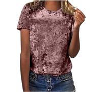 TRIGLICOLEUM Samt Tshirt Damen Modische Einfarbig Bluse Kurzarm Rundhals Pullover Slim Fit Basic Shirt Frühling Sommer T-Shirt Bequeme Oberteile Teenager Mädchen Blusen Festliche Pulli Tops Streetwear